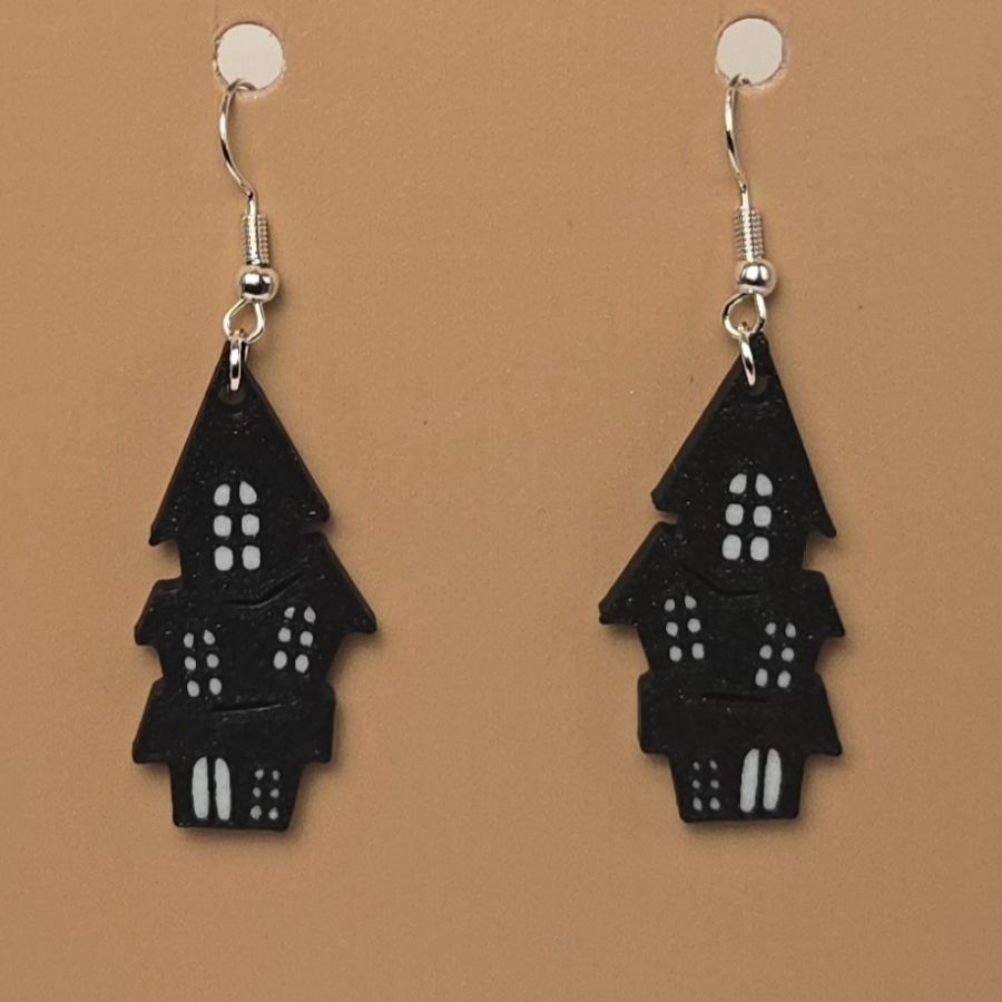 Boucle d'oreille en forme de Maison Hantée avec crochets hypoallergéniques sans nickel